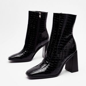 Nasty Gal Faux Croc Heeled boots. size: 8